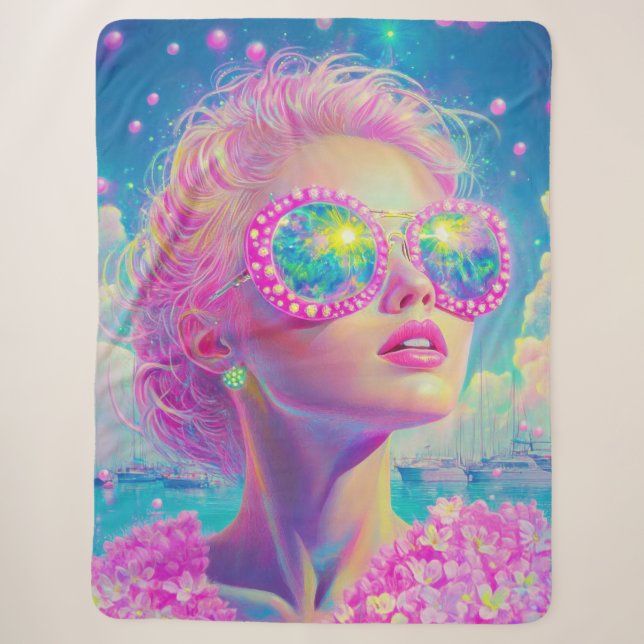 Couverture Sherpa Femme de Néon glamour avec lunettes étincelantes (Devant)