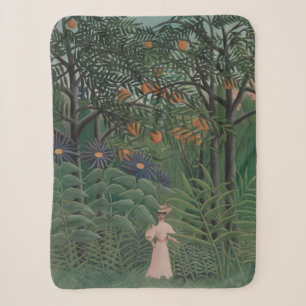 Couverture Sherpa Femme marchant dans une forêt exotique, Henri Rous