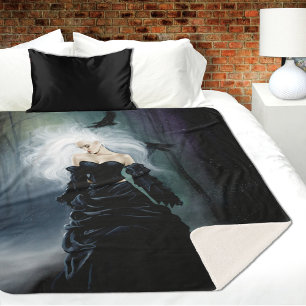 Couverture Sherpa Femme mystérieuse gothique noire élégante Brume de