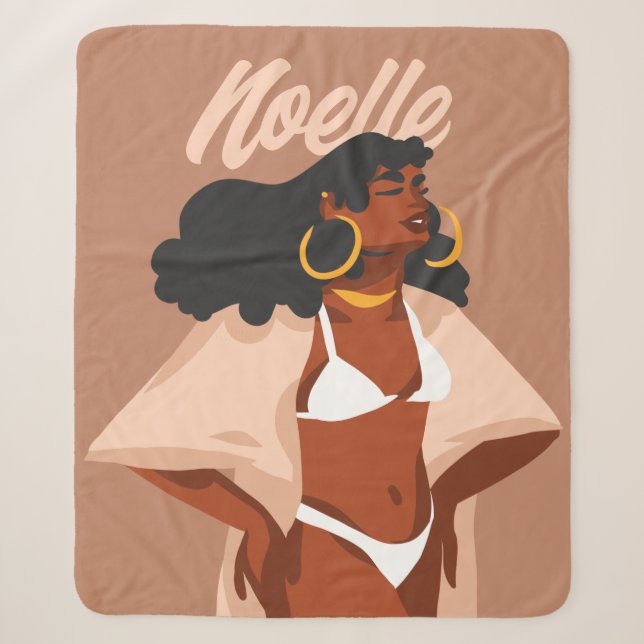 Couverture Sherpa Femme noire, Bikini blanc, Prêt plage (Devant)
