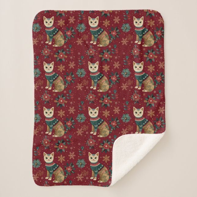 Couverture Sherpa Festive Winter Holidays Cat In Sweater (Devant)