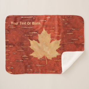 Couverture Sherpa Feuille d'érable sur écorce de bouleau intérieur