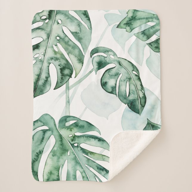 Couverture Sherpa Feuille fendue de paume tropicale (Devant)