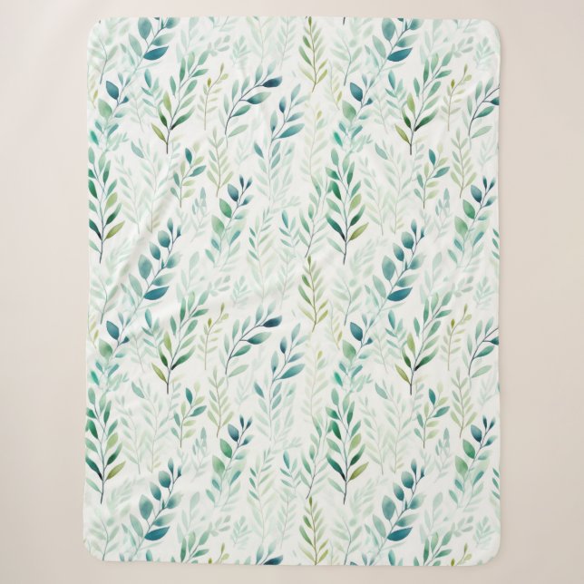 Couverture Sherpa Feuilles blancs verts (Devant)