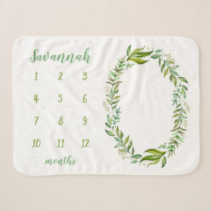 Couverture Sherpa Feuilles Boho personnalisé Baby Milestone Photo