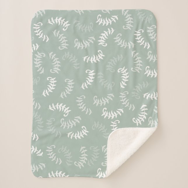 Couverture Sherpa Feuilles botaniques verts turquoises (Devant)
