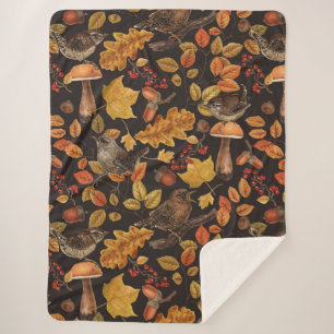 Couverture Sherpa Feuilles d'automne, baies, champignons et fleurs