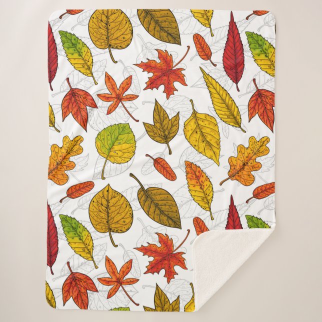 Couverture Sherpa Feuilles d'automne en blanc (Devant)