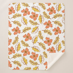 Couverture Sherpa Feuilles d'automne en chute chaude avec fleurs