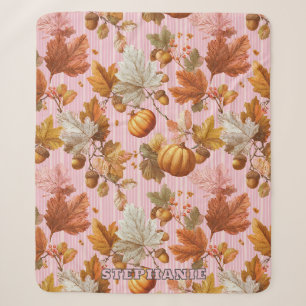 Couverture Sherpa Feuilles d'automne et Citrouilles Motif sans coutu