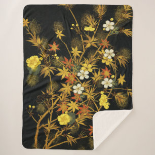 Couverture Sherpa Feuilles d'automne japonaises Antique botanique