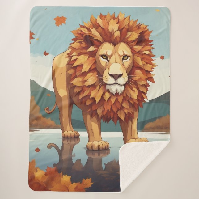 Couverture Sherpa Feuilles d'automne Lion mâle (Devant)