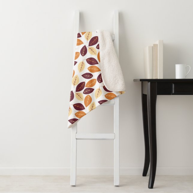 Couverture Sherpa Feuilles d'automne simples Sherpa Blanche (En situation)