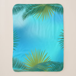 Couverture Sherpa Feuilles de palmiers tropicaux sur paysage bleu ci