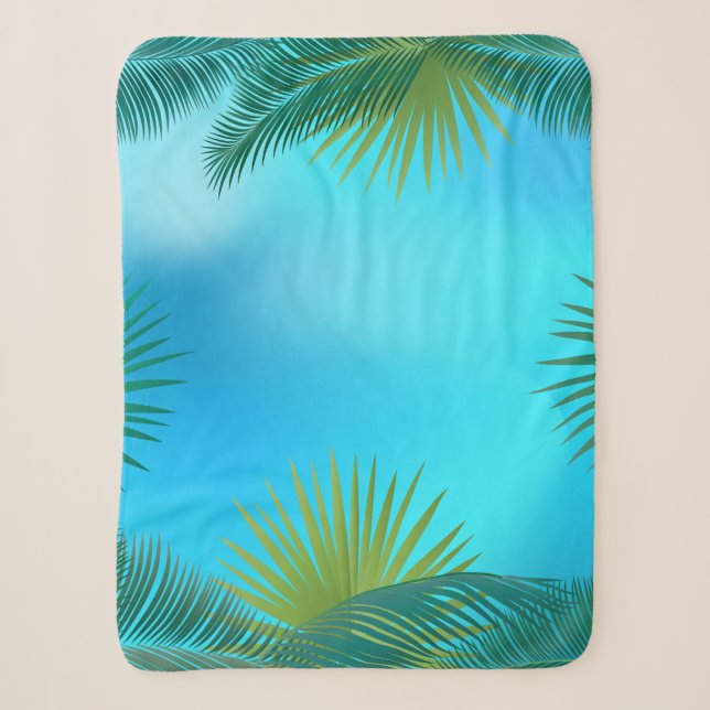 Couverture Sherpa Feuilles de palmiers tropicaux sur paysage bleu ci (Devant)