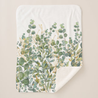 Couverture Sherpa Feuilles D'Eucalyptus Botanique Or Et Vert