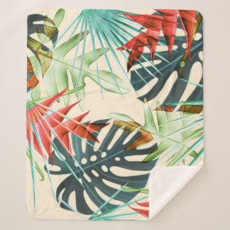 Couverture Sherpa Feuilles et fleurs tropicaux : Motif dynamique