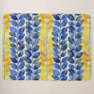 Couverture Sherpa Feuilles jaune et bleu