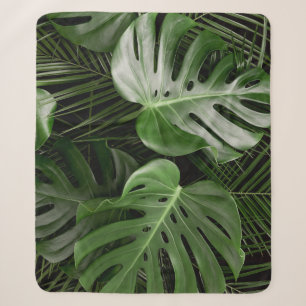 Couverture Sherpa Feuilles Monstera, aménagement tropical de luxe.