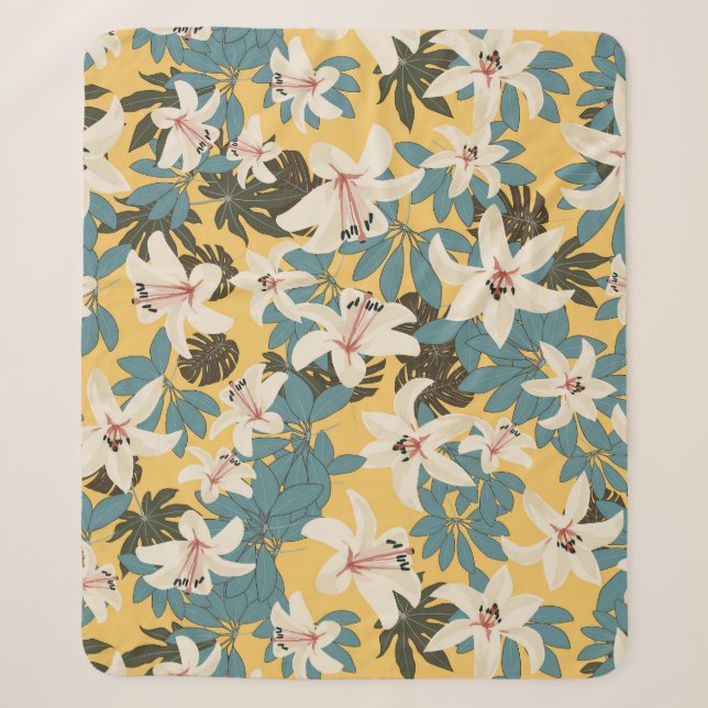 Couverture Sherpa Feuilles tropicaux lumineux Lily Motif (Devant)