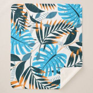 Couverture Sherpa Feuilles tropicaux Motif blanc brillant