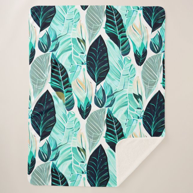 Couverture Sherpa feuilles verts (Devant)