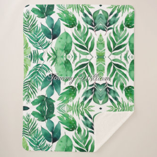 Couverture Sherpa Feuilles verts minimalistes
