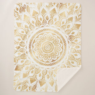 Couverture Sherpa Fille Blanc Mandala Or Floral