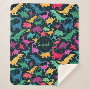Couverture Sherpa Fille Florale Dinosaure Silhouette Filles