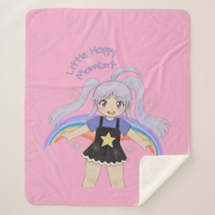 Couverture Sherpa Fille Heureuse Illustration Dessinée à la Main – P
