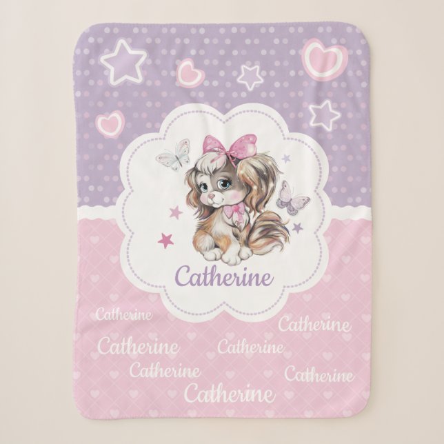 Couverture Sherpa Fille mignonne nommée faite sur commande de chiot (Devant)