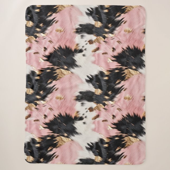 Couverture Sherpa Fille Rose Black Gold Cowgirl Cowhide (Devant)