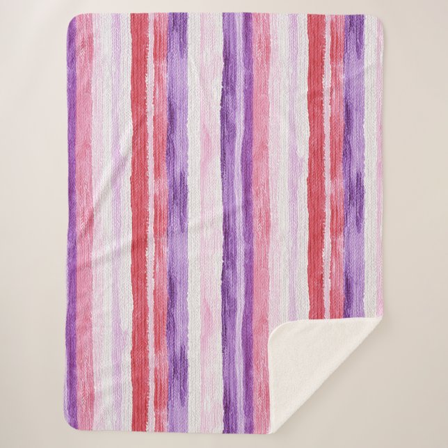 Couverture Sherpa Fille violet rose rose rouge rayures Noël (Devant)