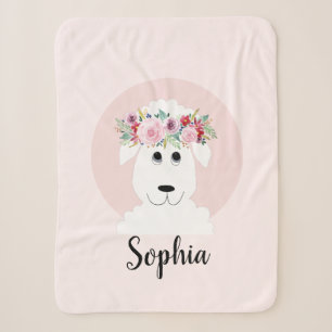 Couverture Sherpa Filles Cute Floral Aquarelle Moutons et nom