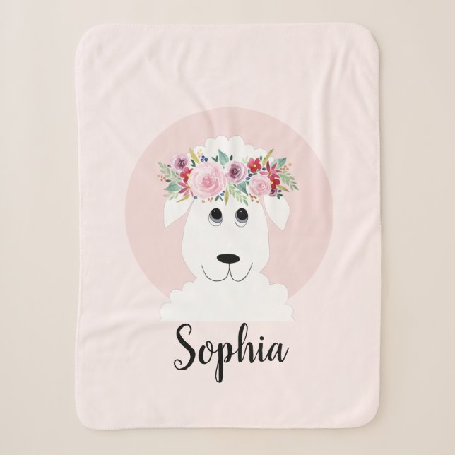 Couverture Sherpa Filles Cute Floral Aquarelle Moutons et nom (Devant)