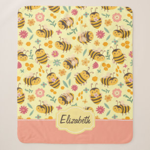 Couverture Sherpa Filles mignonne Bumble Bee Printemps Floral Patter