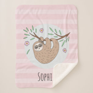 Couverture Sherpa Filles mignonne rose couchage Sloth et nom Enfants