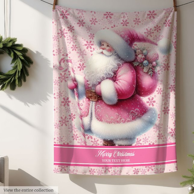 Couverture Sherpa Filles Pink Santa Claus Blanket Nom de Pinkmas Per (Girls Pink Santa Claus Blanket Custom Pinkmas Name)