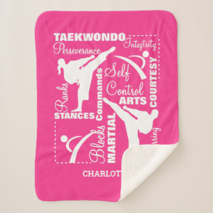 Couverture Sherpa Filles Taekwondo Arts Martiaux Thème Rose Blanc F