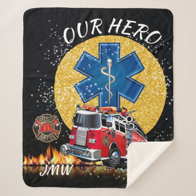 Couverture Sherpa Firefighter EMS enveloppé dans l'amour Sherpa Blan (Devant)