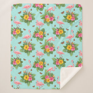 Couverture Sherpa Flamant rose et papillons 2