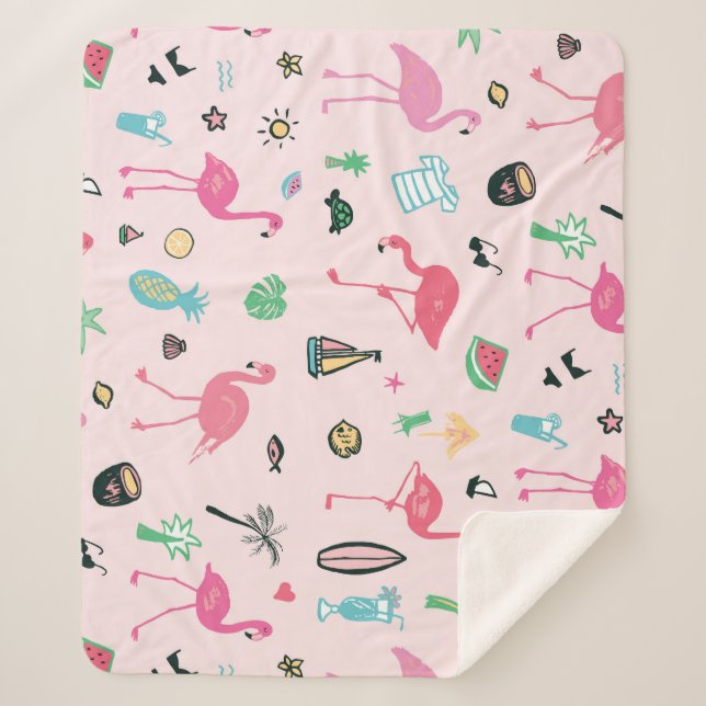 Couverture Sherpa Flamant rose été : Vibrant Motif d'oiseaux (Devant)