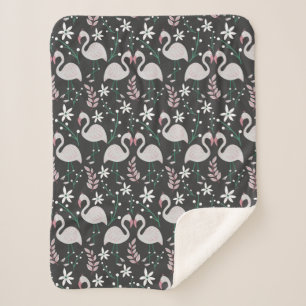 Couverture Sherpa Flamant rose motif transparent blanc sur arrière -