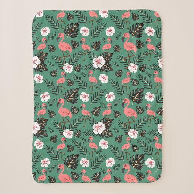 Couverture Sherpa Flamant rose rose motif transparent sur arrière -  (Devant)