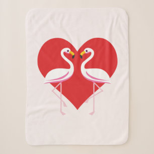Couverture Sherpa Flamants roses blancs mignons rose avec coeur roug