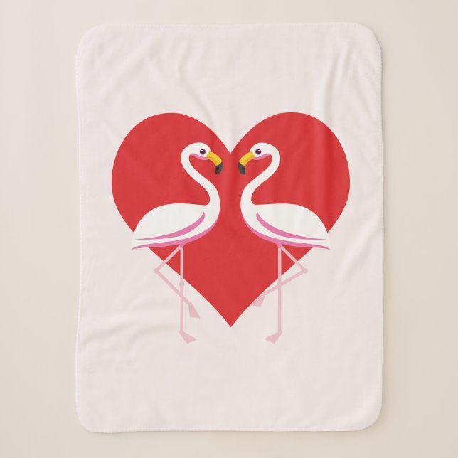 Couverture Sherpa Flamants roses blancs mignons rose avec coeur roug (Devant)