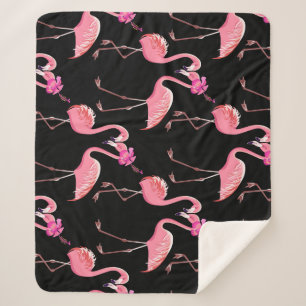 Couverture Sherpa Flamants roses roses : Arrière - plan noir Vintage
