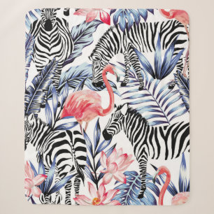 Couverture Sherpa Flamingo rose exotique, zèbre sur l'été arrière - 