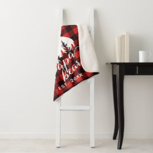 Couverture Sherpa Flanel d'ours rouge et noir russe personnalisé