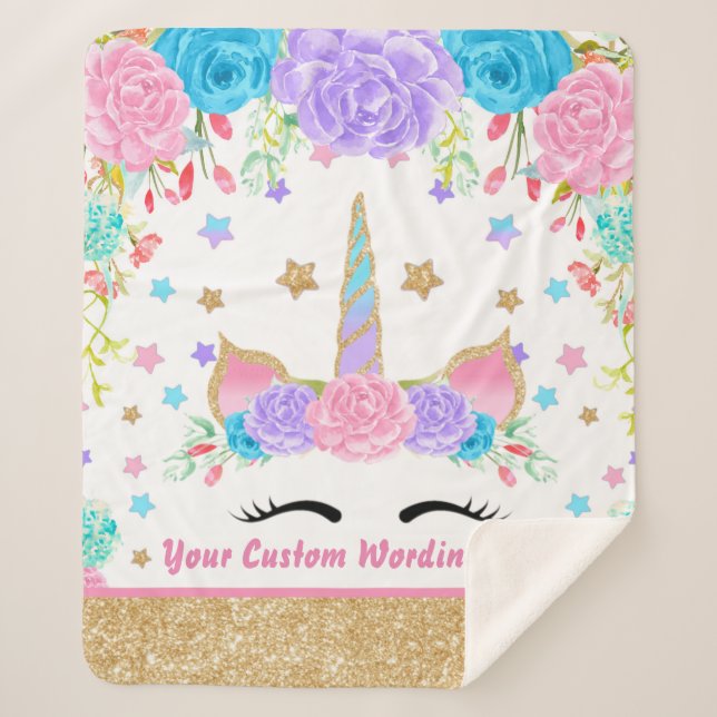Couverture Sherpa Fleur d'aquarelle Unicorn personnalisée (Devant)
